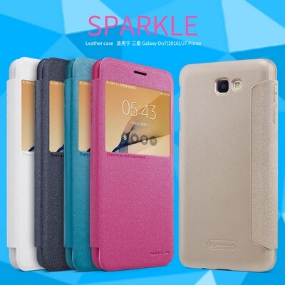 Полиуретановый чехол книга Nillkin Sparkle Leather Case Gold для Samsung J7 Prime(4)